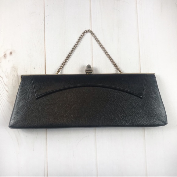 Handbags - Vintage chain strap snap black leather clutch